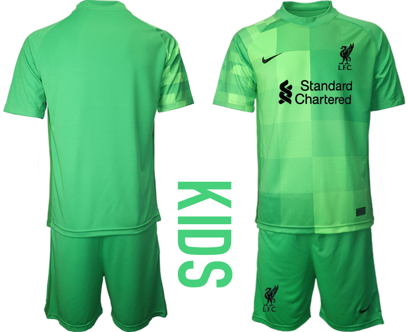 Youth 2021-2022 Club Liverpool green goalkeeper blank Soccer Jersey